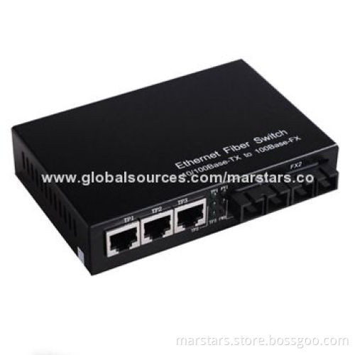 Fiber Switch with 2 x Dual Fiber Port, SM, 20km. 10/100M + 3 x UTP Port, RJ45